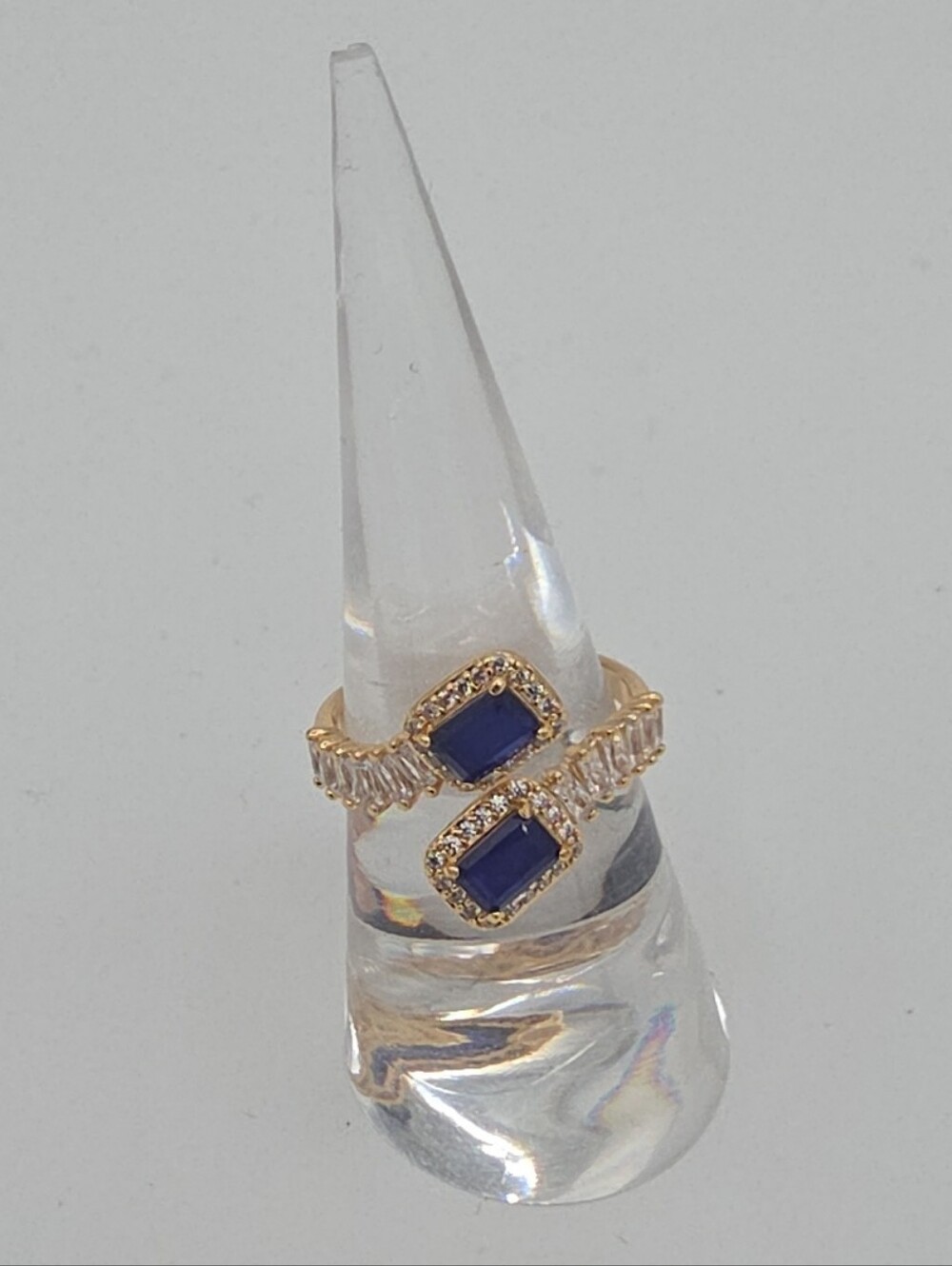 BP Gold-Plated Ring with Blue Gemstones and Pavé Accents